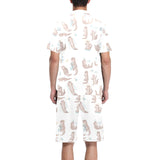 Cute sea otters pattern Men's V-Neck Short Pajama Set