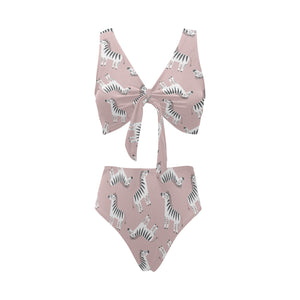 Cute zebra pattern Chest Bowknot High Waisted Bikini Swimsuit
