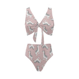 Cute zebra pattern Chest Bowknot High Waisted Bikini Swimsuit