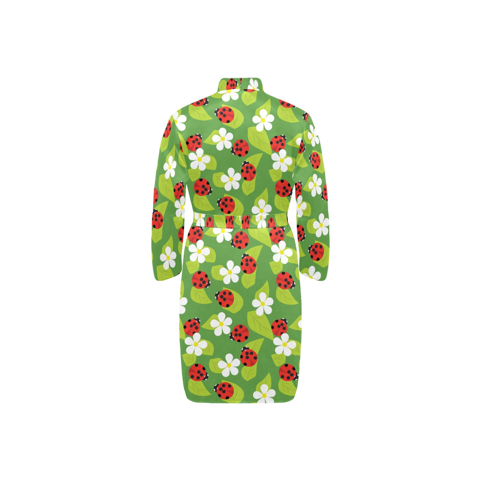 Ladybug Pattern Print Design 01 Men's Long Sleeve Belted Night Robe