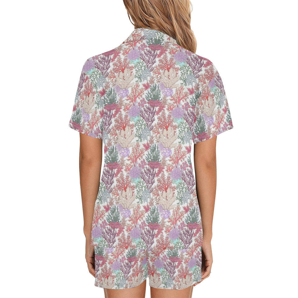 Coral Reef Pattern Print Design 03 Women's V-Neck Short Pajama Set