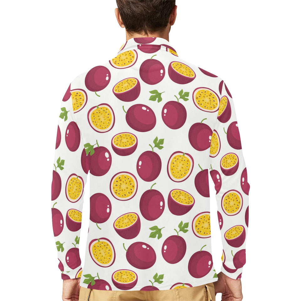 Passion fruit design pattern Men's Long Sleeve Polo Shirt