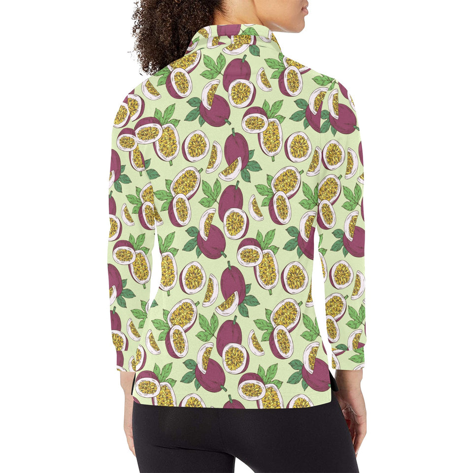 Paassion fruit pattern Women's Long Sleeve Polo Shirt