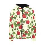 Red apples leaves pattern Men's Padded Hooded Jacket