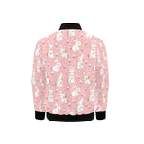 Cute white rabbit flower pink background Kids' Boys' Girls' Bomber Jacket