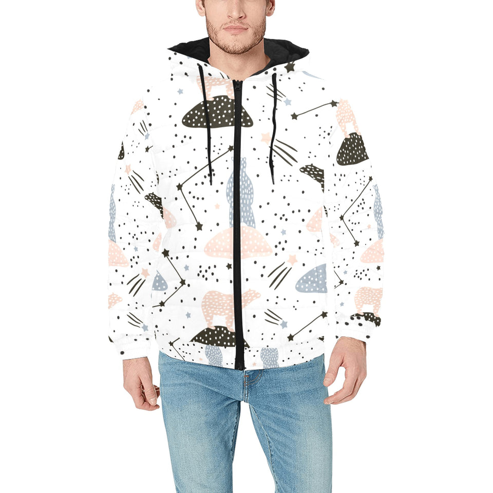 Polar bears star poka dot pattern Men's Padded Hooded Jacket