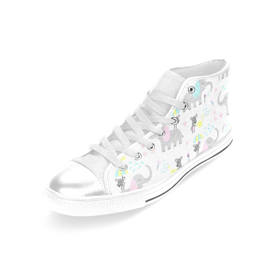 Cute elephant mouse pattern Women's High Top Canvas Shoes White