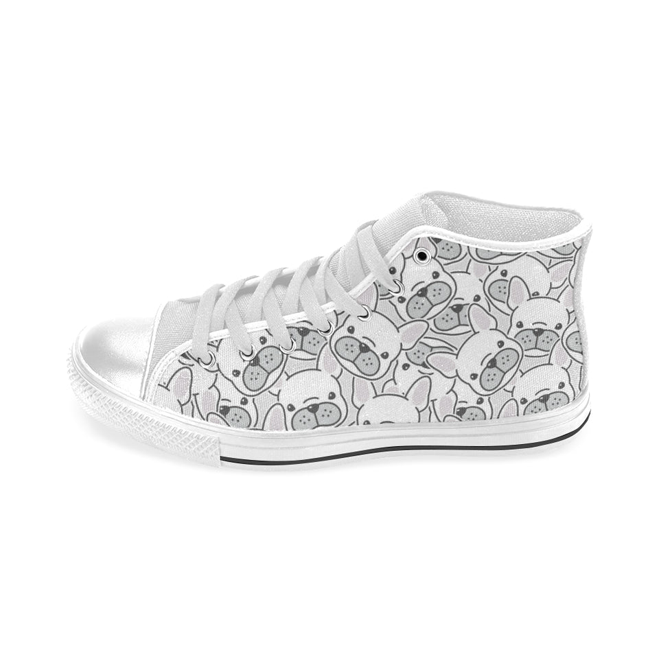 Cute french bulldog head pattern Men's High Top Canvas Shoes White