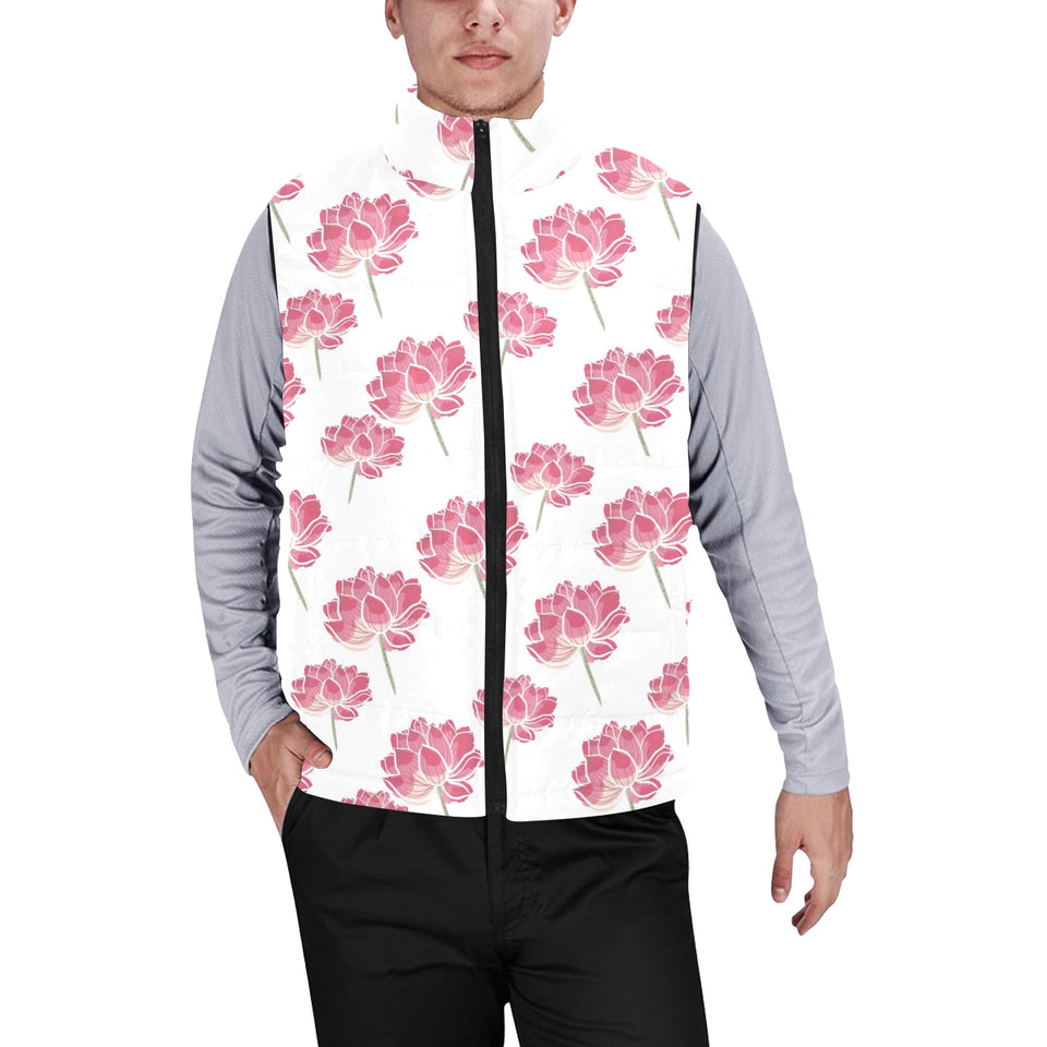 Pink lotus waterlily pattern Men's Padded Vest