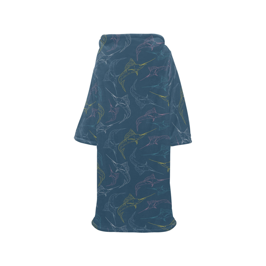 Swordfish Pattern Print Design 02 Blanket Robe with Sleeves