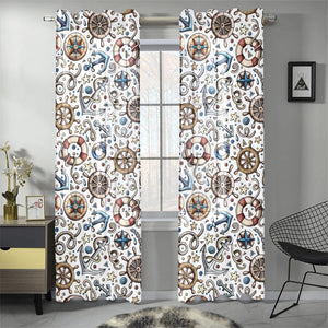 Cute nautical steering wheel anchor pattern Gauze Curtain