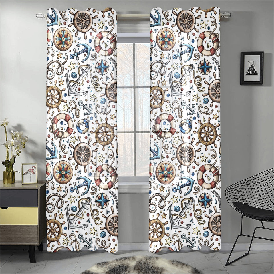 Cute nautical steering wheel anchor pattern Gauze Curtain