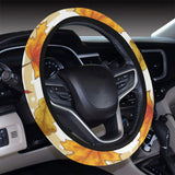 Maple leaf oak leaf acorns beige striped backgroun Car Steering Wheel Cover