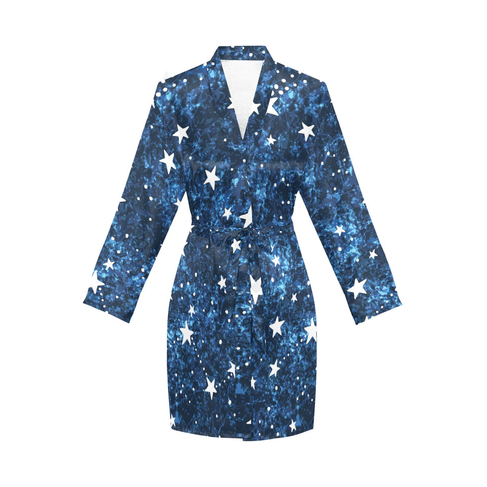 Night sky star pattern Women's Long Sleeve Belted Night Robe