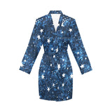 Night sky star pattern Women's Long Sleeve Belted Night Robe