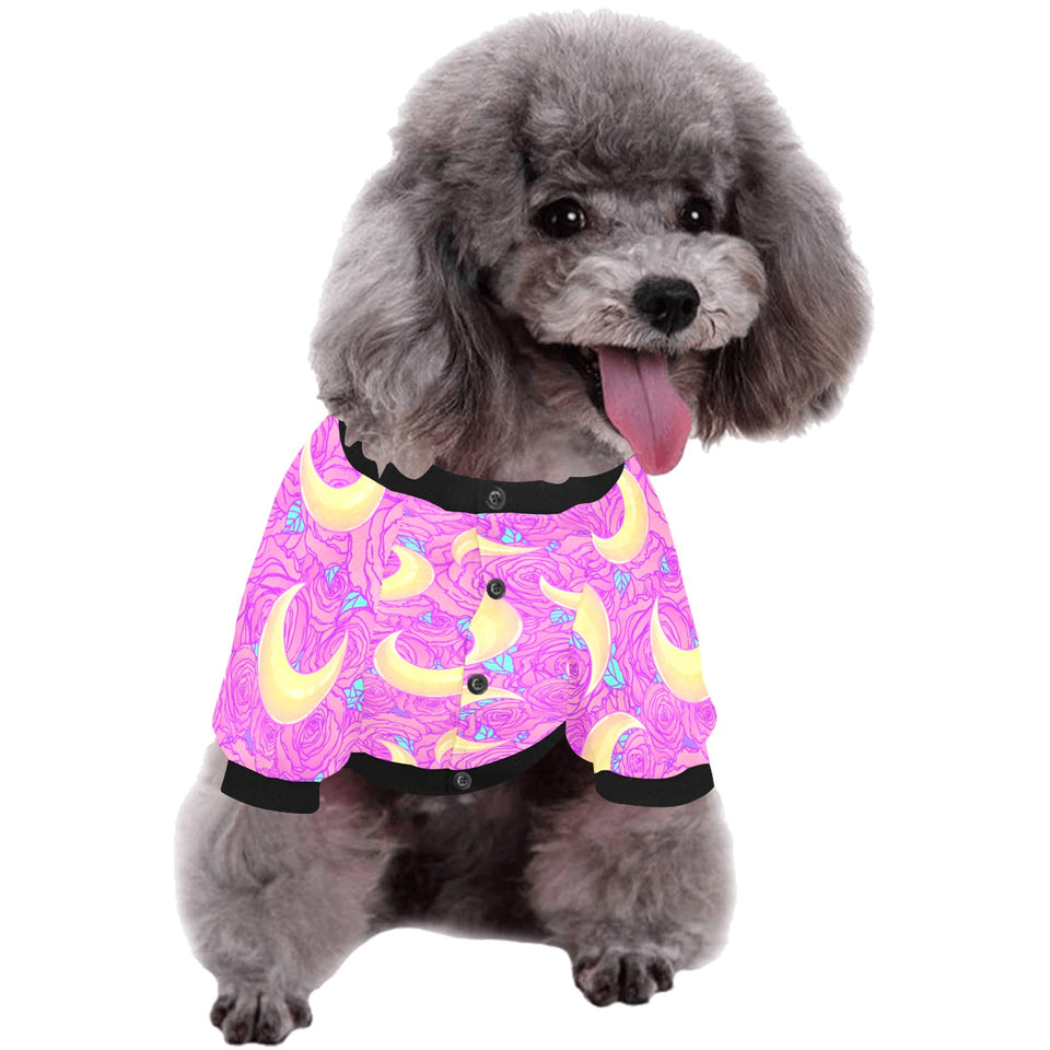 Moon pink rose background All Over Print Pet Dog Round Neck Fuzzy Shirt