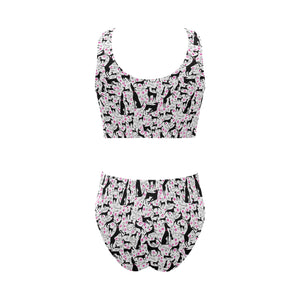 Greyhound Pattern Print Design 02 Chest Bowknot High Waisted Bikini Swimsuit