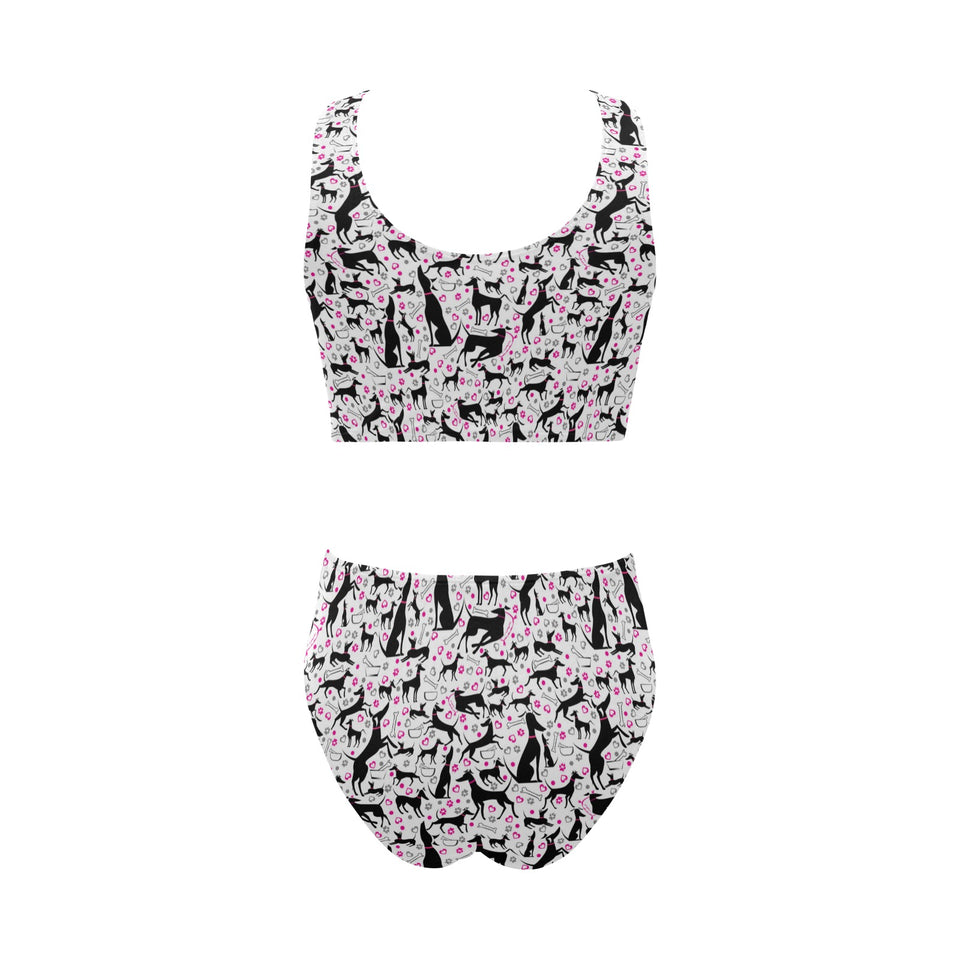Greyhound Pattern Print Design 02 Chest Bowknot High Waisted Bikini Swimsuit