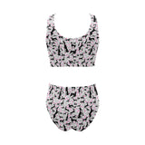 Greyhound Pattern Print Design 02 Chest Bowknot High Waisted Bikini Swimsuit