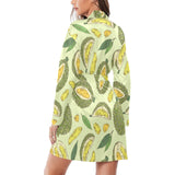 Durian leaves pattern background Women's Long Sleeve Belted Night Robe