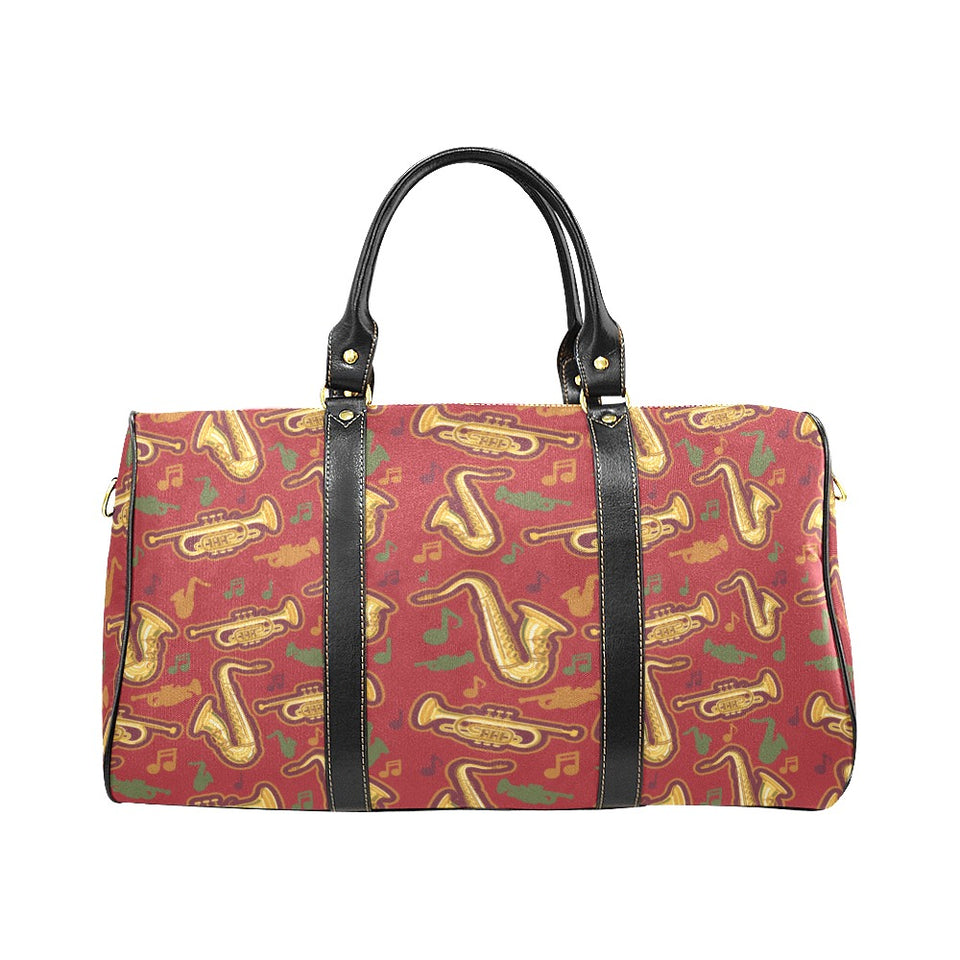 Saxophone cornet pattern red background Travel Bag