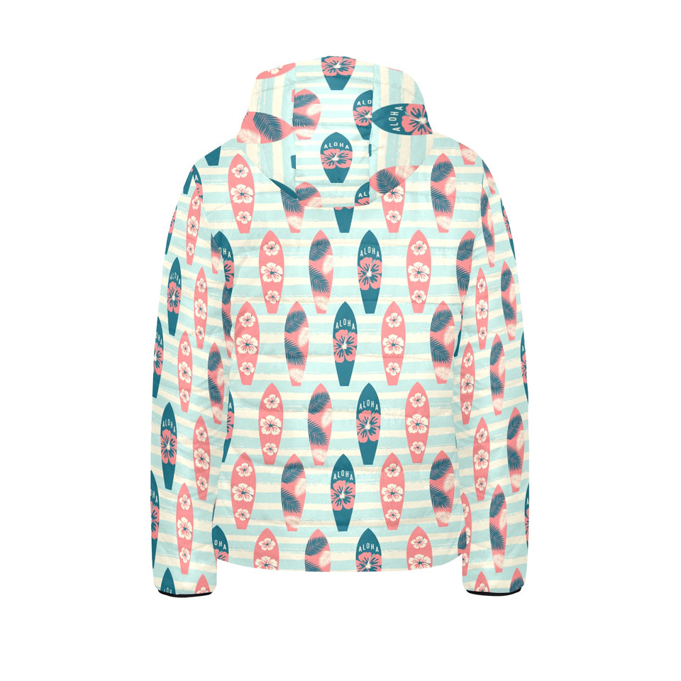 Surfboard Pattern Print Design 02 Kids' Boys' Girls' Padded Hooded Jacket