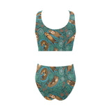 cute brown sea otters ornamental seaweed corals gr Chest Bowknot High Waisted Bikini Swimsuit