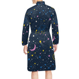 space pattern with planets, comets, constellations Men's Long Sleeve Belted Night Robe