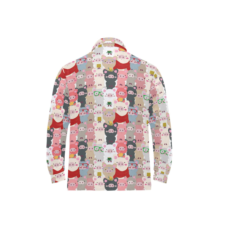Pig Pattern Print Design 02 Men's Long Sleeve Polo Shirt