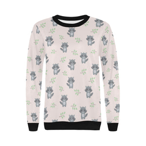 cute raccoons leaves pattern Women's Crew Neck Sweatshirt
