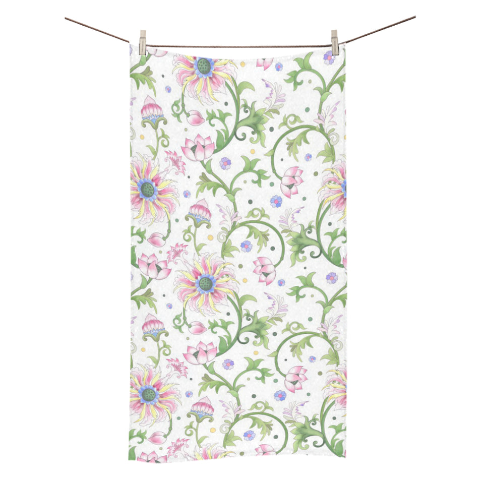 Beautiful pink lotus waterlily leaves pattern Bath Towel