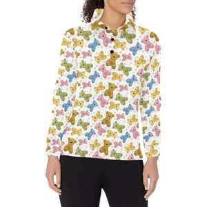 Teddy Bear Pattern Print Design 01 Women's Long Sleeve Polo Shirt