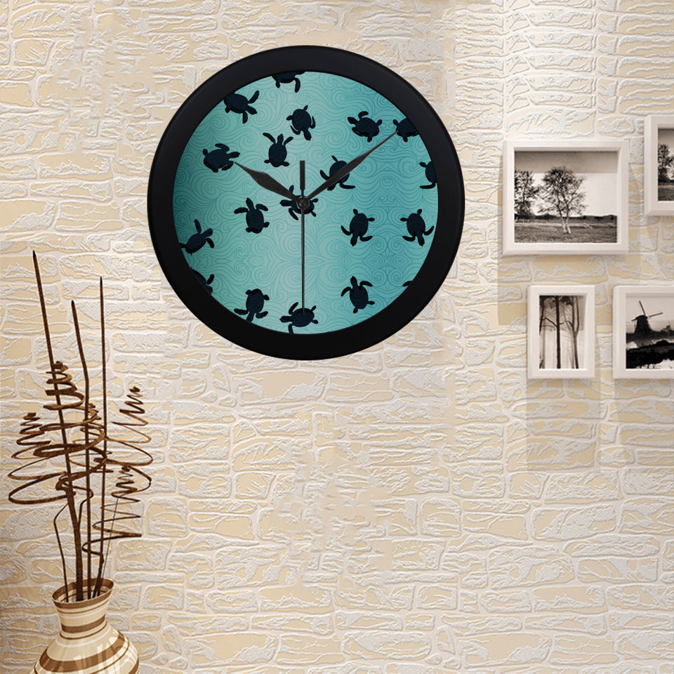 Sea turtle with blue ocean backgroud Elegant Black Wall Clock