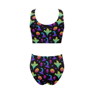 Colorful halloween background Chest Bowknot High Waisted Bikini Swimsuit