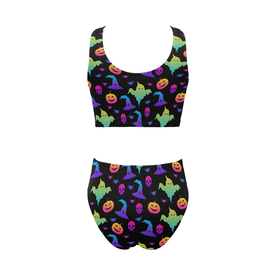 Colorful halloween background Chest Bowknot High Waisted Bikini Swimsuit