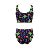 Colorful halloween background Chest Bowknot High Waisted Bikini Swimsuit