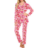 Lips Pattern Print Design 01 Women's Long Pajama Set