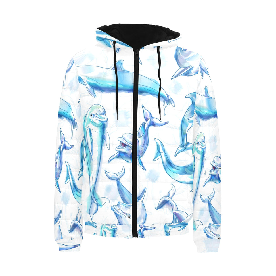 Watercolor dolphin pattern Men's Padded Hooded Jacket