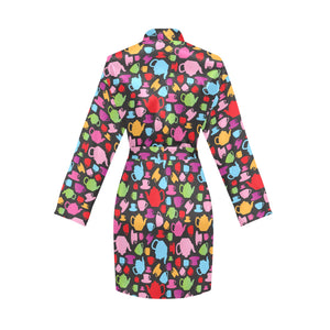 Tea pots Pattern Print Design 01 Women's Long Sleeve Belted Night Robe