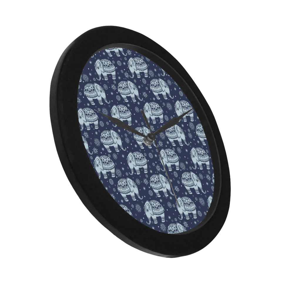 Elephant tribal design pattern Elegant Black Wall Clock