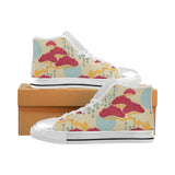 Red Bonsai gray sun japanese pattern Women's High Top Canvas Shoes White