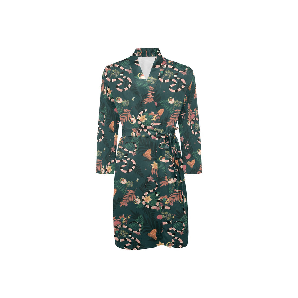 Snake forest pattern Men's Long Sleeve Belted Night Robe