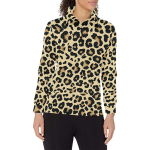 Leopard print design pattern Women's Long Sleeve Polo Shirt