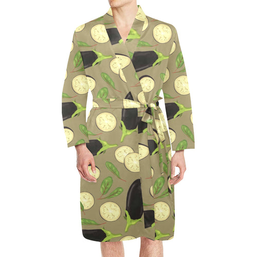 Eggplant Pattern Print Design 02 Men's Long Sleeve Belted Night Robe