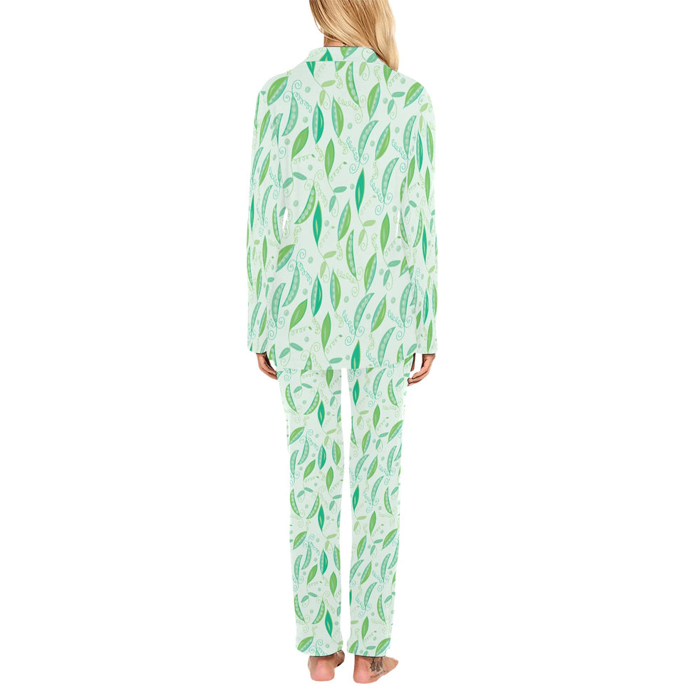 Green Peas Pattern Print Design 01 Women's Long Pajama Set
