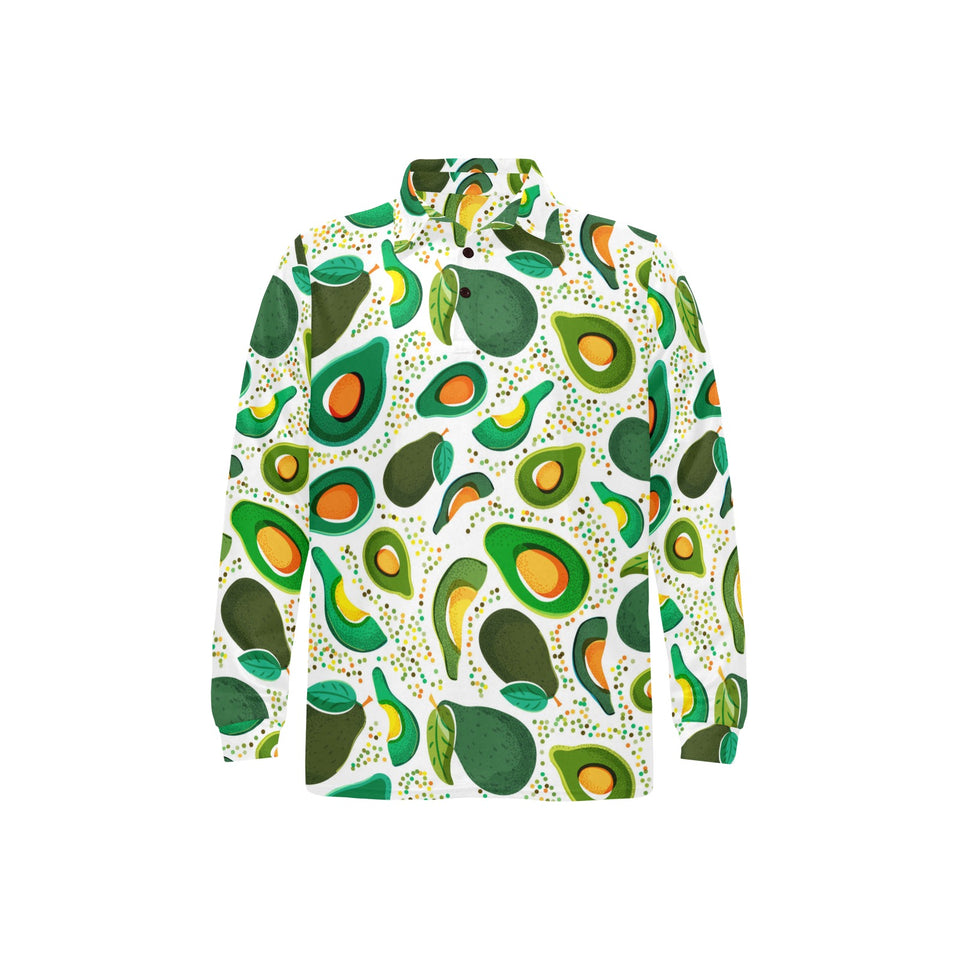 Avocado design pattern Men's Long Sleeve Polo Shirt