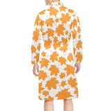 Orange Maple Leaf pattern Men's Long Sleeve Belted Night Robe