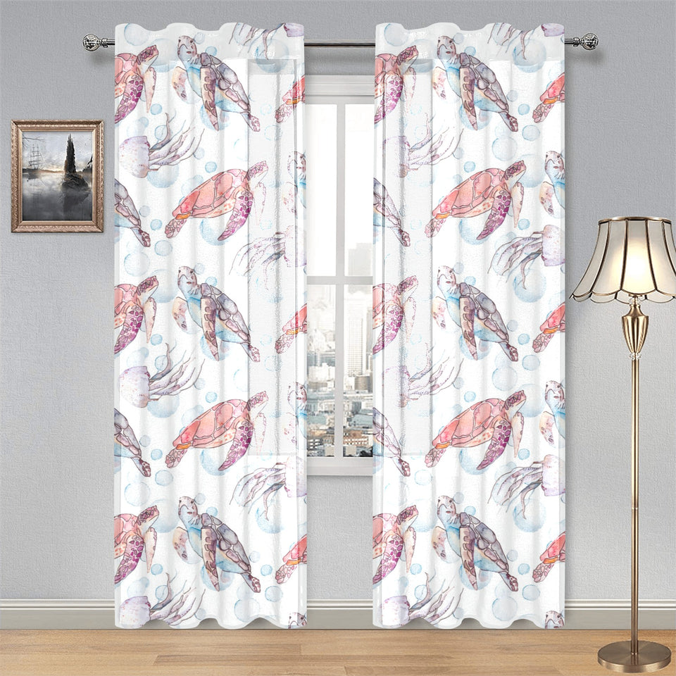 Watercolor sea turtle jellyfish pattern Gauze Curtain