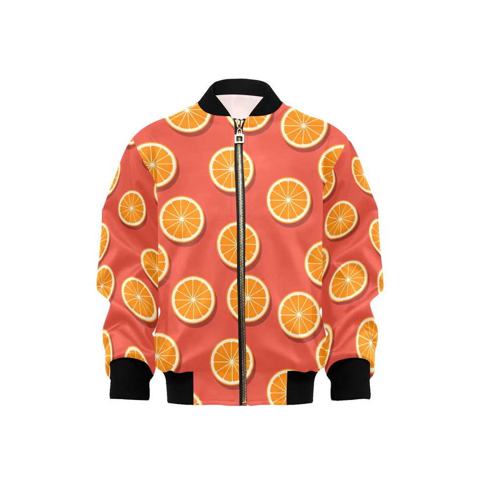 Oranges pattern red background Kids' Boys' Girls' Bomber Jacket