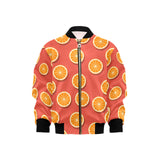 Oranges pattern red background Kids' Boys' Girls' Bomber Jacket